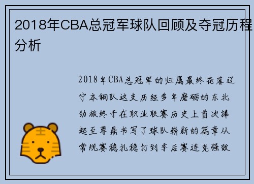 2018年CBA总冠军球队回顾及夺冠历程分析